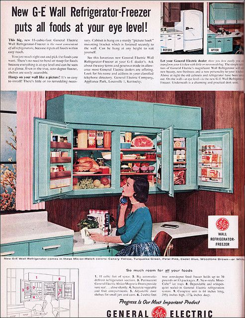 Florilège domestique 4 | Publicité General Electric, réfrigérateur mural, 1956