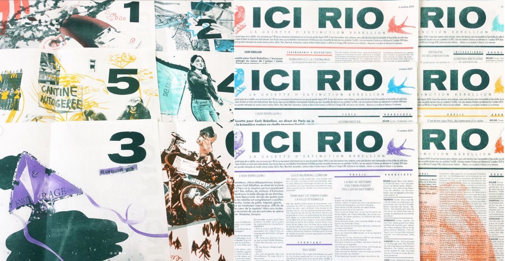 Gazette XR | Gazette imaginée et imprimée avec Nora et Juliette. Imprimée en Risographie recto verso, impression journalière pendant la période de la rébellion internationale d'octobre.
