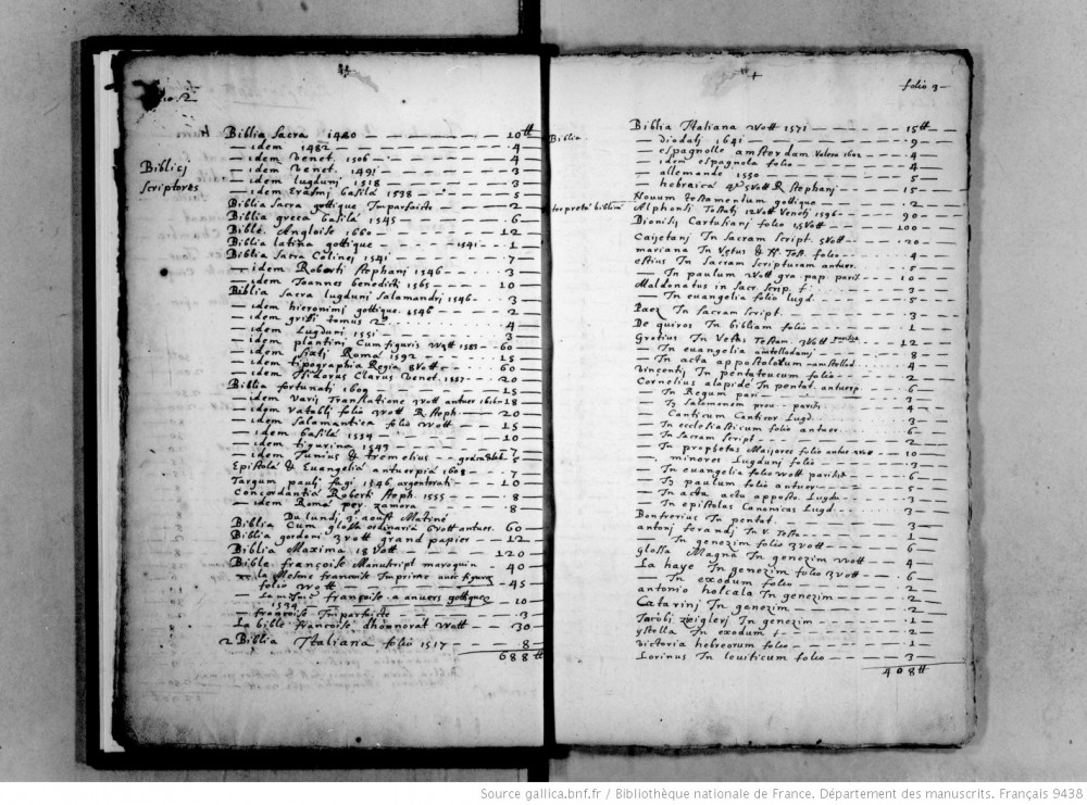 Inventaire, prisée et estimation des livres trouvés à St-Mandé, appartenant ci-devant à Mr Fouquet | https://gallica.bnf.fr/ark:/12148/btv1b9063096s/f11.image.r=inventaire