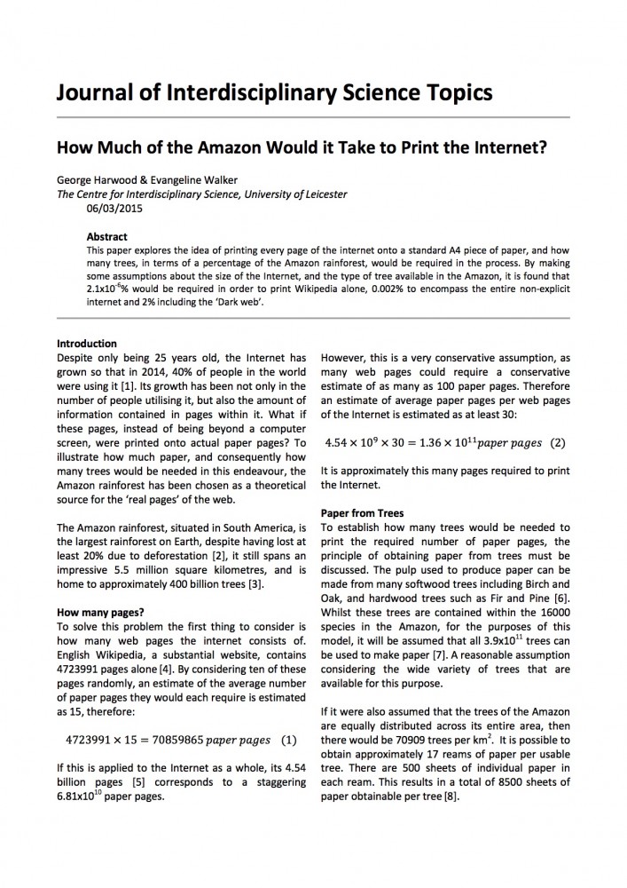 print internet study | Étude se demandant combien de feuille il faudrait pour imprimer internet