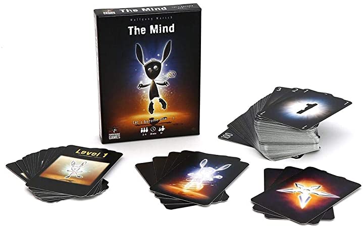 The mind | Jeu de synchronisation en groupe contre le jeu. Le but est d'aller jusqu'au niveau 12. Carte niveau; carte numérotée de 1 à 100; cartes shuriken et carte vie.